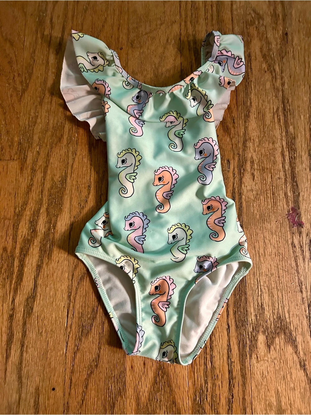 H & M Girls Mint Seahorse Ruffle-Sleeve One-Piece Swimsuit